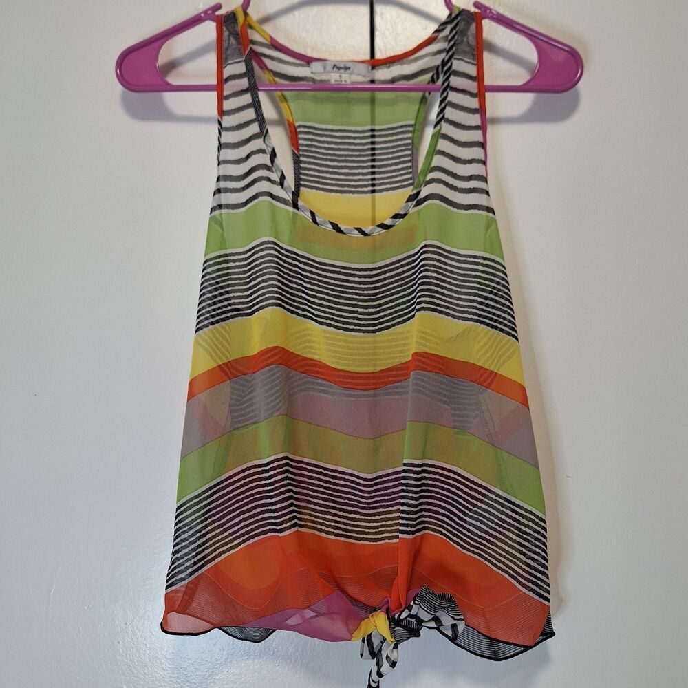Papaya Multicolor Striped Sheer Tie Front Tank Sz Small